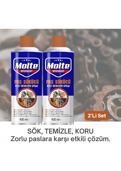 400ML 2’li Endüstriyel Pas Sökücü Sprey Seti – Cıvata, Zincir, Somun Temizliğinde Etkili Sanayi Tipi Oto Bakım Spreyi