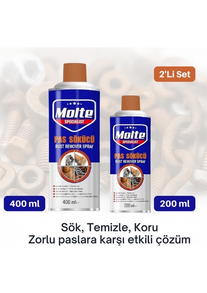 400ML + 200ML Pas Sökücü Set – Sanayi ve Ev Tipi Kullanım Için Uyumlu Metal Yüzey Temizleyici, Zincir ve Menteşe Için Etkili Çözüm