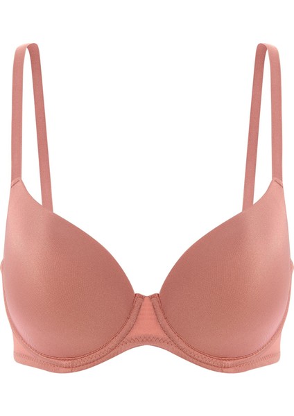 Eva - T shirt Bra Dolgusuz Maksimum Kavrama ve Kusursuz Form - Sabit Kalın Askı - Gül Kurusu - 2531