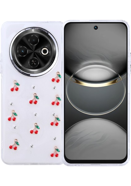 Tecno Spark 30C Kılıf Airbag Tasarımlı Simli Şeffaf F10T Kutup Kapak - Kiraz