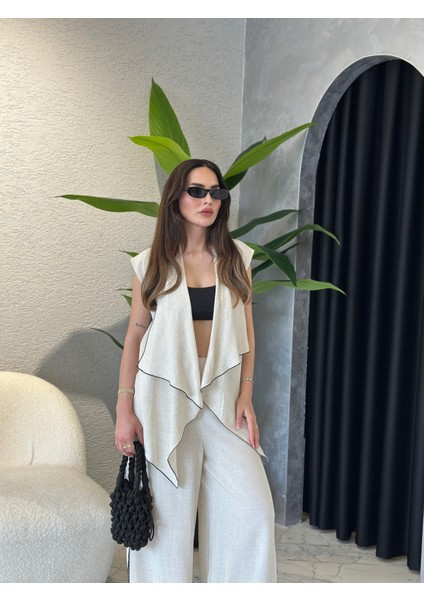 Yırtmaç Paça Keten Kimono Yelekli Takım fırsatları
