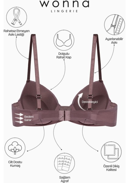 Noa 2572 Kahve Taşlı Şerit Detaylı Mikro Kumaş Dolgulu Iç Çamaşır Takımı modelleri