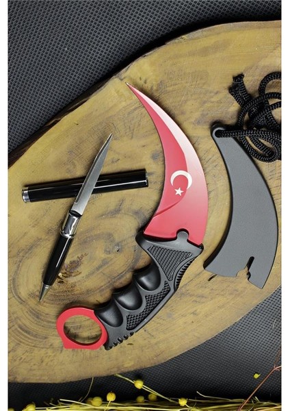 22 cm Türk Bayraklı Cs Go Bıçak Kılıflı ve Gizli Kalem Bıçak