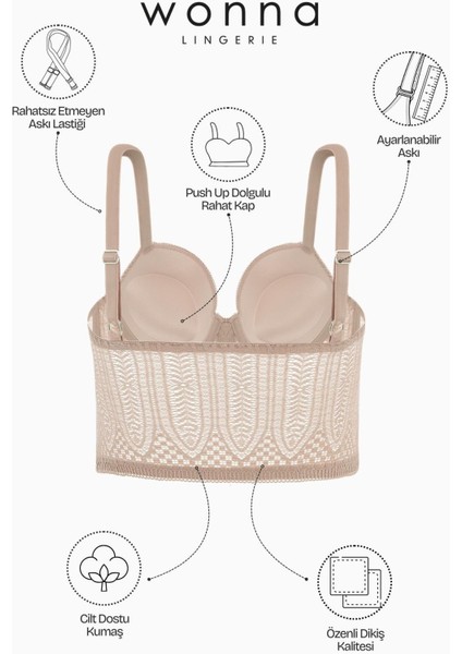 Noa Dantelli Büstiyer Sütyen Külot Takım - Push Up, Dolgulu - Fashion - 2509 - Pudra indirimleri