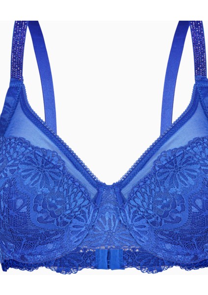 Tül Detaylı Dantelli Sütyen - Dolgusuz - 2348 - Saks modelleri