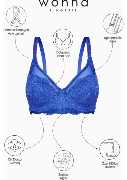 Tül Detaylı Dantelli Sütyen - Dolgusuz - 2348 - Saks indirimleri