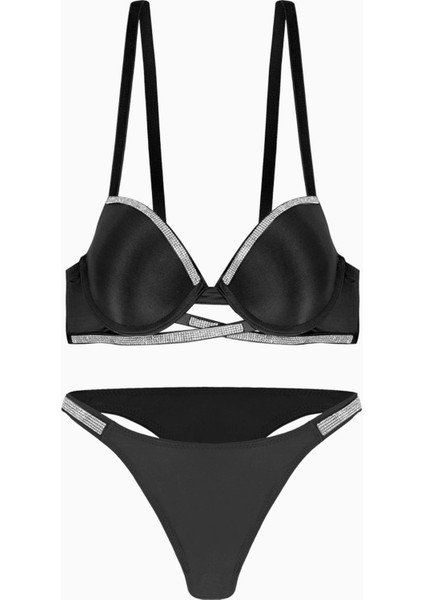 Noa Taş Detaylı Mikro Sütyen Külot Takım - Dolgulu - 2572 - Siyah