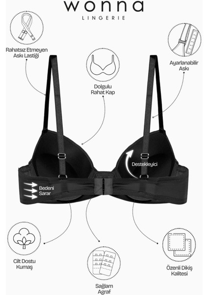 Noa Taş Detaylı Mikro Sütyen Külot Takım - Dolgulu - 2572 - Siyah modelleri