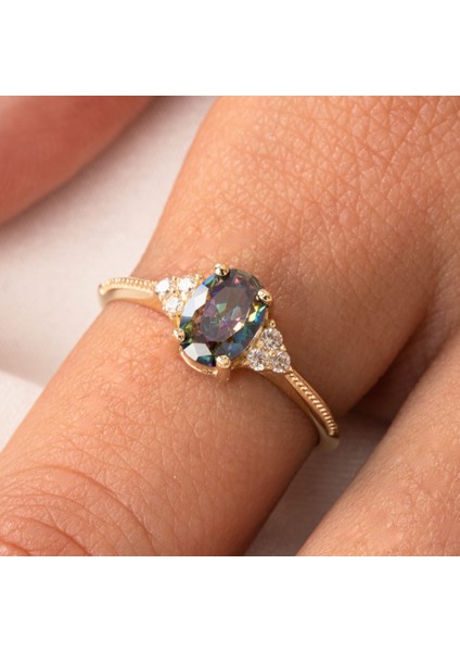 Gümüş Yüzük - 1.20Ct Mistik topaz Selena Evlilik Teklifi 925 Ayar Gümüş Yüzük-Tria Tek Taş Yüzük