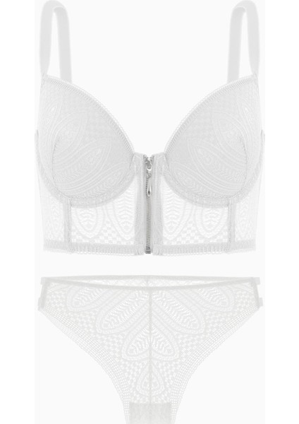 Noa Dantelli Büstiyer Sütyen Külot Takım - Push Up, Dolgulu - Fashion - 2509 - Ekru