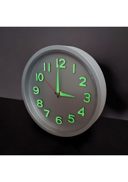 Fosforlu 3D Kabartma Rakam Gümüş Renk Çocuk Odası Duvar Saati Çap 22 cm modelleri