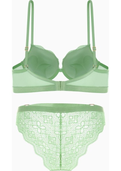 Andes Metal Aksesuarlı Dantelli Sütyen Külot Takım - Ekstra Push Up, Dolgulu - 2576 - Yeşil fiyatları