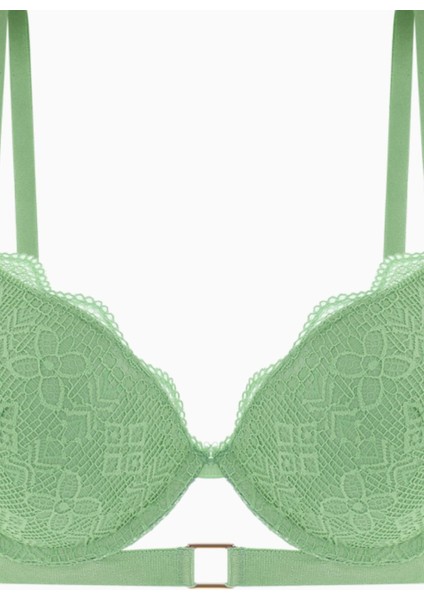 Andes Metal Aksesuarlı Dantelli Sütyen Külot Takım - Ekstra Push Up, Dolgulu - 2576 - Yeşil modelleri