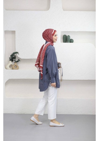 8511 - Poplin Pileli Gizli Düğmeli Kadın Gömlek