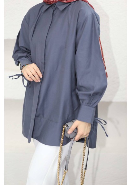 8511 - Poplin Pileli Gizli Düğmeli Kadın Gömlek