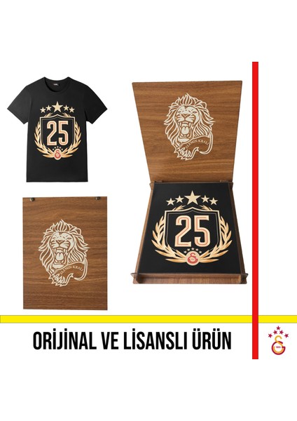 Lisanslı 2025 Şampiyonluk Özel T-Shirt Hediye Aslan Ahşap Kutulu
