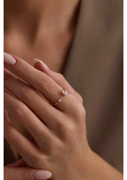 14 Ayar Lotus Taşlı Altın Yüzük