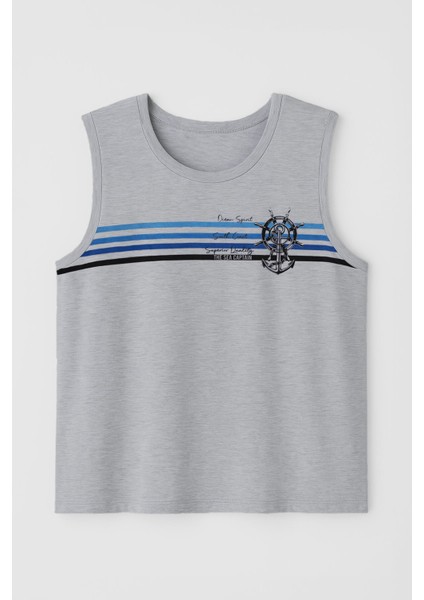 Erkek %100 Pamuk Bisiklet Yaka Çapa Baskılı Kolsuz T-Shirt