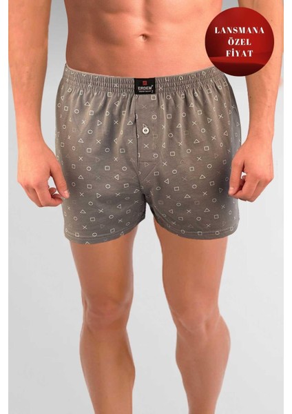Erdem Gri Baskılı Desenli Penye Boxer 1400YPS