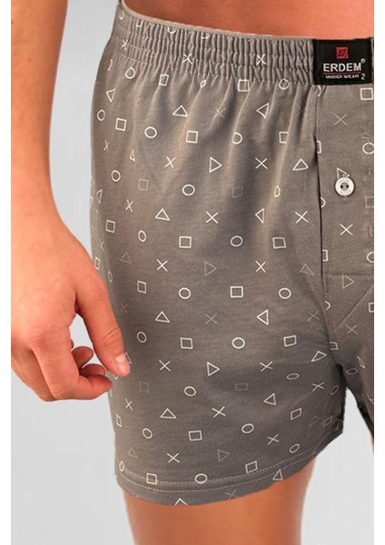 Erdem Gri Baskılı Desenli Penye Boxer 1400YPS