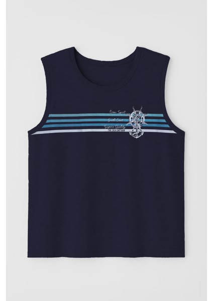 Erkek %100 Pamuk Bisiklet Yaka Çapa Baskılı Kolsuz T-Shirt