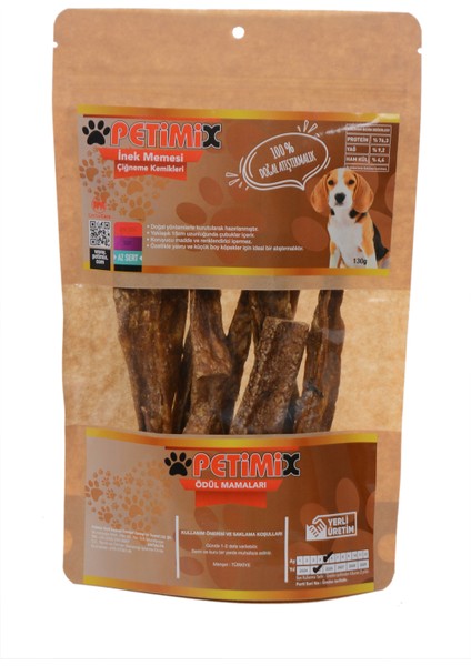 İnek Memesi Çubukları 130g Çiğneme Çubukları Köpek Ödülü