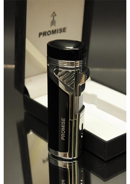 Promise 4 Torch/alevli ve Özel Kutulu Metal Lüks Puro Çakmağı (Siyah)