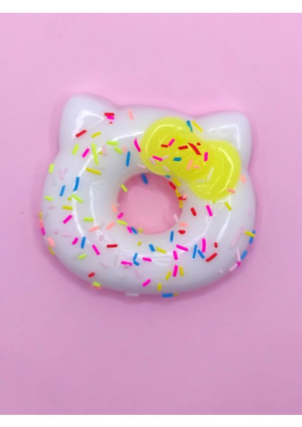 Fiyonklu Donut Taba Squishy Kedi Pati Sıkma 7 cm Pullu Pati Sukuşi - Sarı