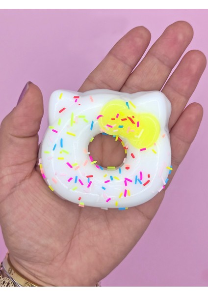 Fiyonklu Donut Taba Squishy Kedi Pati Sıkma 7 cm Pullu Pati Sukuşi - Sarı