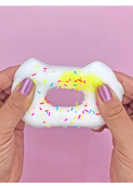 Fiyonklu Donut Taba Squishy Kedi Pati Sıkma 7 cm Pullu Pati Sukuşi - Sarı