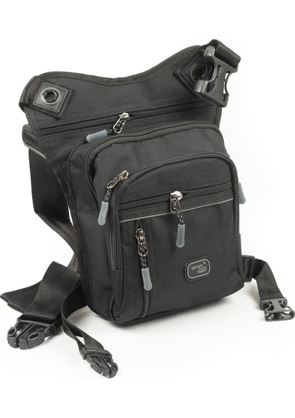 Çok Gözlü Su Geçirmez Bel Bacak Omuz Motosiklet Kurye Çantası Bodybag Siyah-Gri 3470