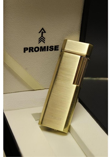 Promise Yandan Çarklı ve Özel Kutulu, Gazlı Ince Çakmak (Altın Sarısı Renk)