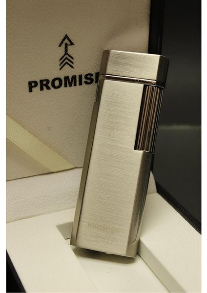 Promise Yandan Çarklı ve Özel Kutulu, Gazlı Ince Çakmak (Gümüş Rengi)