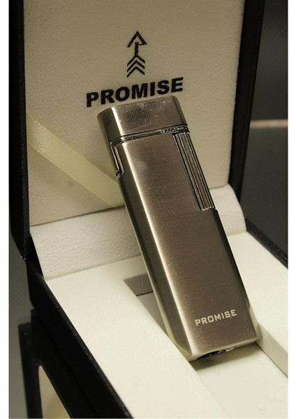 Promise Yandan Çarklı ve Özel Kutulu, Gazlı Ince Çakmak (Gümüş Rengi)