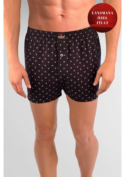 Erdem Lacivert Baskılı Desenli Penye Boxer 1400YINK