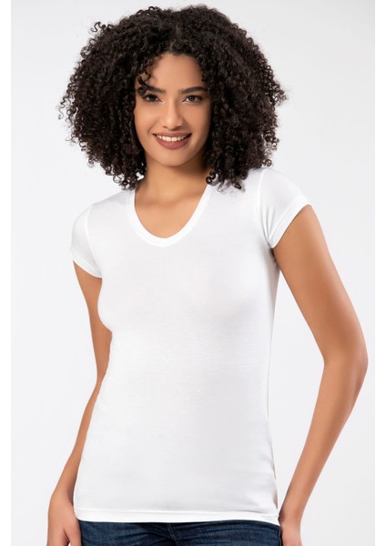 Beyaz Kadın Süper Ince Doğal Bambu Lüks Tişört 2315 fırsatları