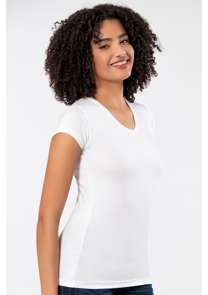 Beyaz Kadın Süper Ince Doğal Bambu Lüks Tişört 2315 indirimleri