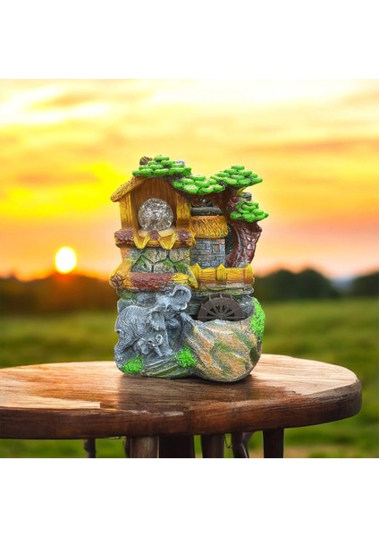 Fil Figürlü Işıklı Mini Şelale Masaüstü Süsü – Su Değirmenli, Polyester & Reçine, 27X19X15 cm fiyatları
