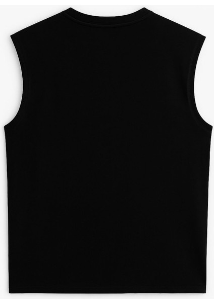 Erkek Bisiklet Yaka Baskılı Siyah Kolsuz T-Shirt