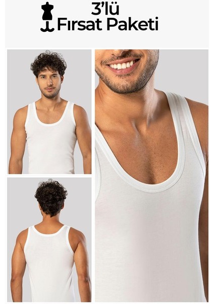 Beyaz 3'lü Süper Ince Erkek Doğal Bambu Lüks Atlet 11143