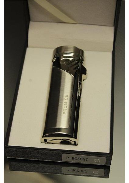 Promise 4 Torch/alevli ve Özel Kutulu Metal Puro Çakmağı (Gümüş Rengi)