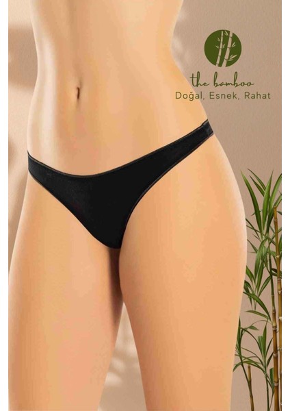 Siyah Bayan Süper Ince Doğal Bambu Lüks Tanga 2517