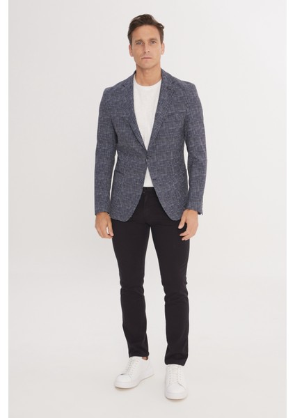 ALTINYILDIZ CLASSICS Erkek Lacivert Slim Fit Dar Kesim Mono Yaka Kazayağı Desenli Blazer Ceket fiyatları