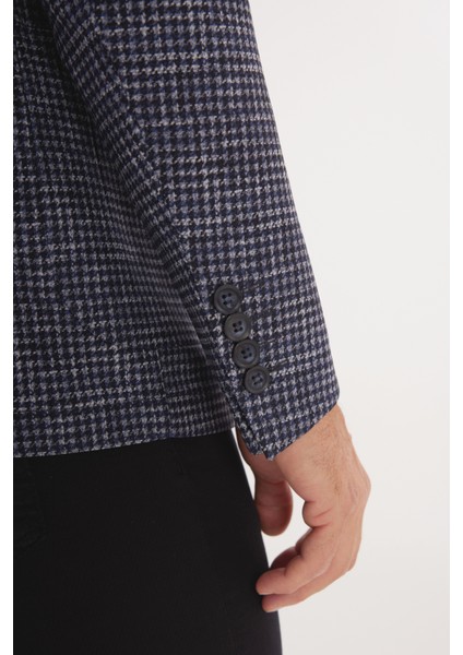 ALTINYILDIZ CLASSICS Erkek Lacivert Slim Fit Dar Kesim Mono Yaka Kazayağı Desenli Blazer Ceket fırsatları