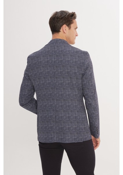 ALTINYILDIZ CLASSICS Erkek Lacivert Slim Fit Dar Kesim Mono Yaka Kazayağı Desenli Blazer Ceket indirimleri