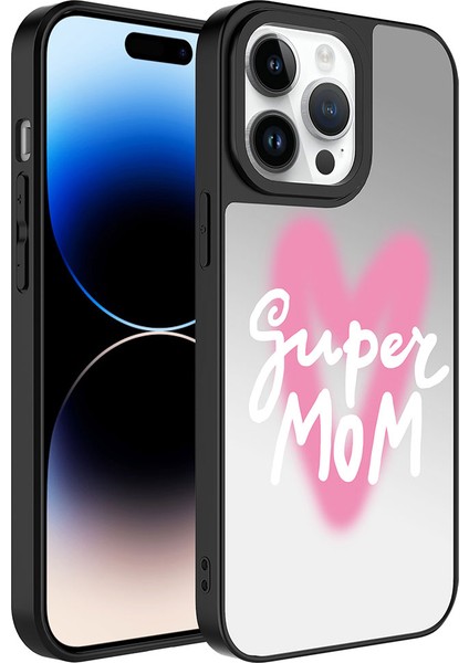 Apple iPhone 14 Pro Kılıf Aynalı Desenli Kamera Korumalı Parlak F10T Mirror Kapak-Süper Anne