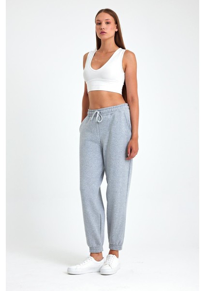 Kadın Siyah-Antrasit Pamuklu Kalın Paçası Lastikli Yüksek Bel Rahat Jogger 2'li Eşofman Altı CMRB95 fiyatları