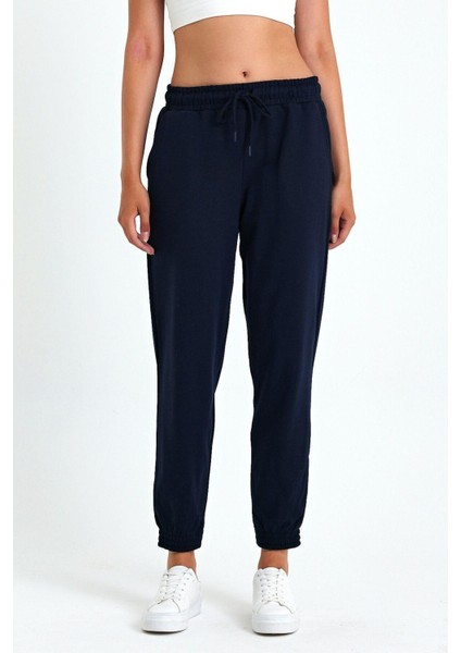 Kadın Siyah-Antrasit Pamuklu Kalın Paçası Lastikli Yüksek Bel Rahat Jogger 2'li Eşofman Altı CMRB95 modelleri