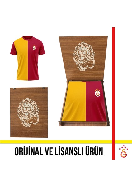 Lisanslı 5 Yıldızlı Sarı Kırmızı Özel Yetişkin T-Shirt Hediye Aslan Ahşap Kutulu