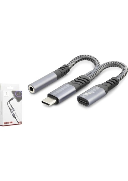 GJ-018 Type-C To 3.5mm + Type-C F Kablo Car Şarj 100W